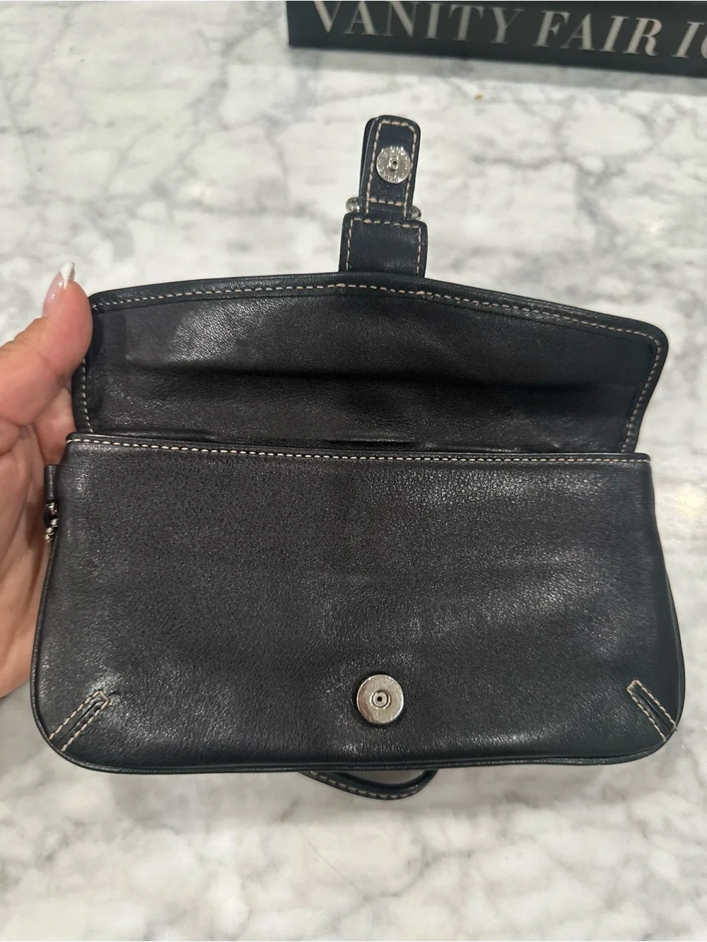 Coach Black Leather Mini Wristlet with Silver Buckle